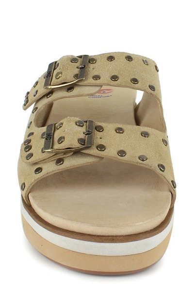 National Comfort Studded Platform Slide Sandal In Tan Leather