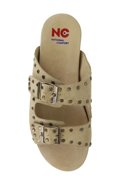 National Comfort Studded Platform Slide Sandal In Tan Leather