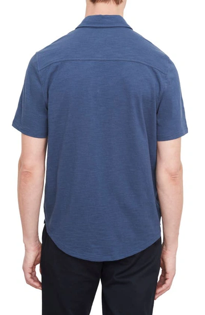 Shop Vince Short Sleeve Cotton Slub Button-up Shirt In Twilight Blue