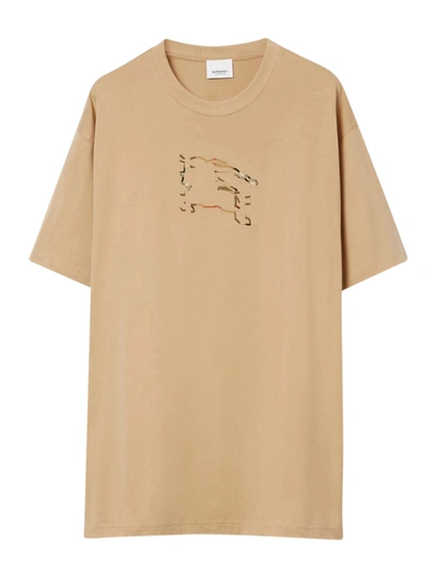 Shop Burberry Cotton T-shirt With Ekd Check In Nude & Neutrals
