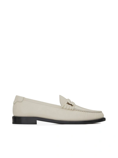 Shop Saint Laurent Monogram Loafers In Smooth Leather In Nude & Neutrals