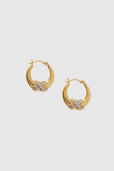 Shop Anine Bing Diamond Cross Hoop Earrings In 14k Gold In 14k Yellow Gold