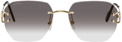 Shop Cartier Gold Hexagonal Sunglasses In 001 Gold/gold/grey