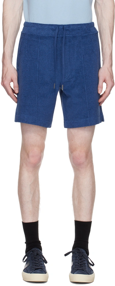 Shop Tom Ford Blue Towelling Shorts In Hb745 Midnight Blue