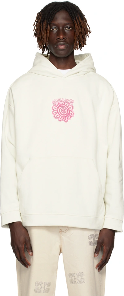 Shop Ganni Off-white Isoli Flower Hoodie In Egret 135