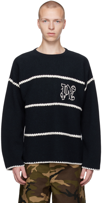 Shop Palm Angels Navy Monogram Sweater In Navy Blue