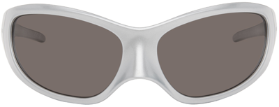 Shop Balenciaga Silver Skin Xxl Cat Sunglasses In Silver-silver-grey