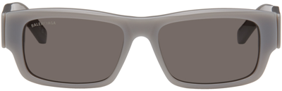 Shop Balenciaga Gray Rectangular Sunglasses In Grey-grey-grey
