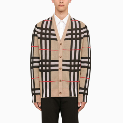 Shop Burberry | Technical Cotton Cardigan Check In Beige