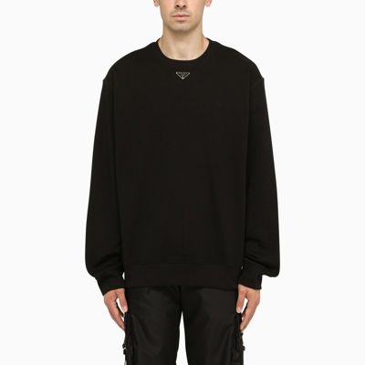 Shop Prada Black Cotton Crewneck Sweatshirt