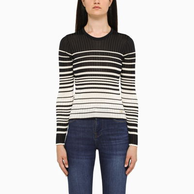 Shop Valentino | Ivory/white Striped Crew-neck Sweater In Print