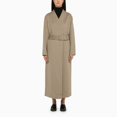 Shop Calvin Klein Grey Wool Coat With Belt In Beige