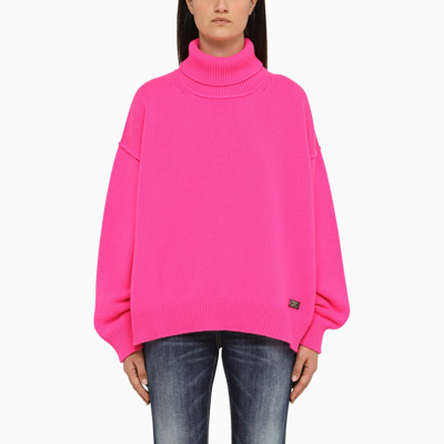 Shop Dsquared2 Fuchsia Wool Wide Turtleneck In Pink