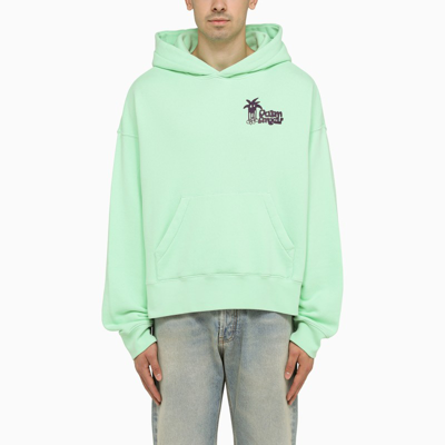 Shop Palm Angels Green Hoodie With Palm Long Legs Print