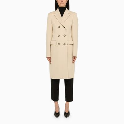 Shop Sportmax Ivory Wool Double-breasted Coat In White
