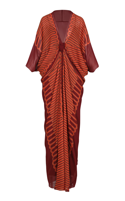 Shop Johanna Ortiz Sensory Tapresty Silk Caftan Dress In Red