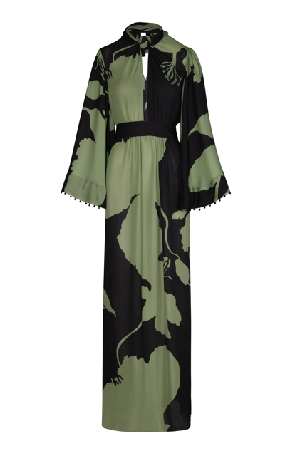 Shop Johanna Ortiz Earthy Elegance Silk Maxi Dress In Green