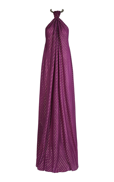 Shop Johanna Ortiz Majestic Power Metallic Silk Maxi Dress In Purple