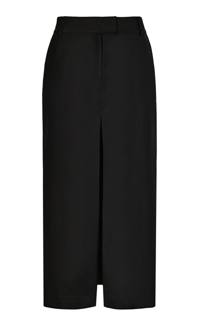 Shop Johanna Ortiz Defensa Noble Wool Midi Skirt In Black