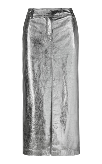 Shop Johanna Ortiz Epic Statement Silver Leather Midi Skirt