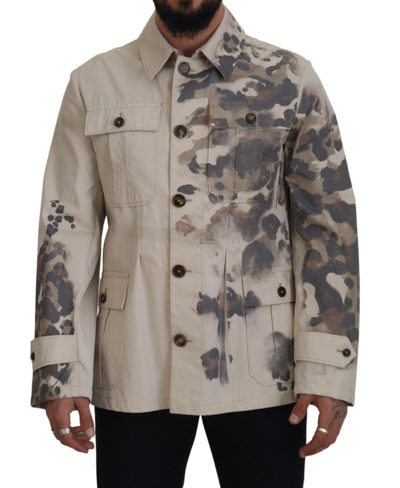 Shop Dolce & Gabbana Beige Camouflage Cotton Long Sleeves Casual Men's Shirt