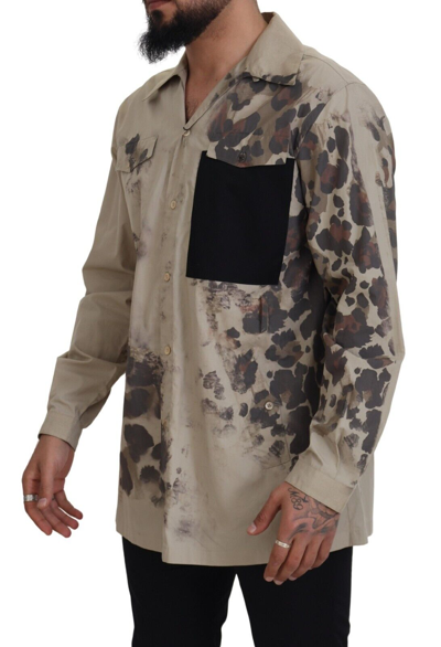 Shop Dolce & Gabbana Beige Camouflage Cotton Long Sleeves Men's Shirt