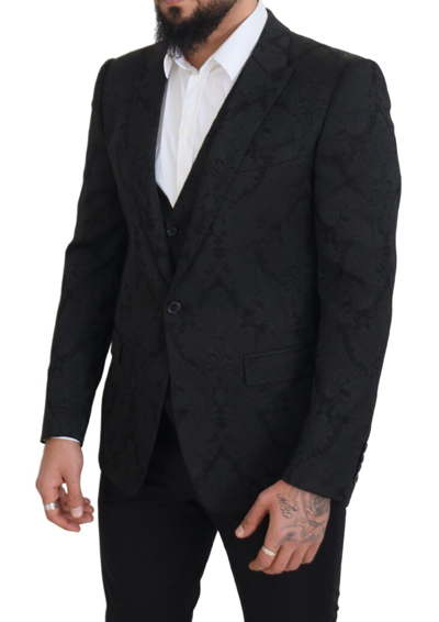 Shop Dolce & Gabbana Black Floral Brocade 2 Piece Martini Men's Suit