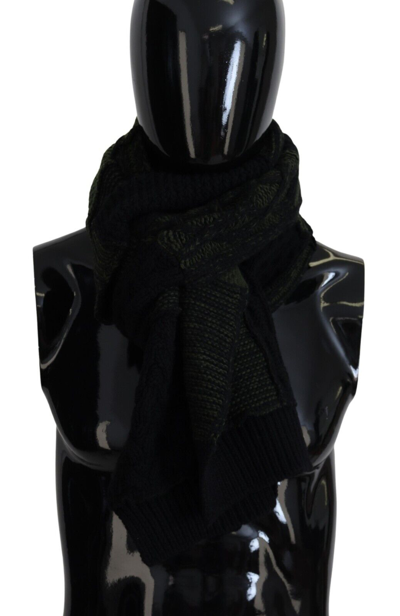 Shop Dolce & Gabbana Black Green Knitted Men Neck Wrap Shawl Men's Scarf In Black And Green