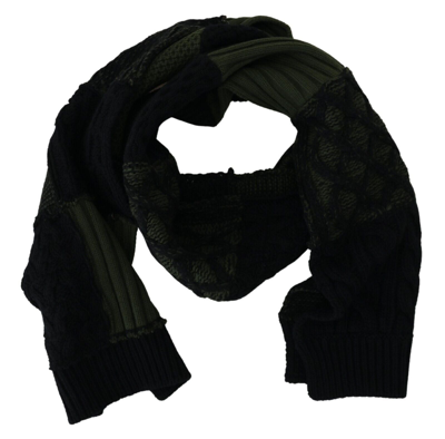 Shop Dolce & Gabbana Black Green Knitted Men Neck Wrap Shawl Men's Scarf In Black And Green