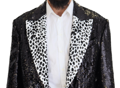 Shop Dolce & Gabbana Black Sequined Cow Pattern Nylon Men's Blazer