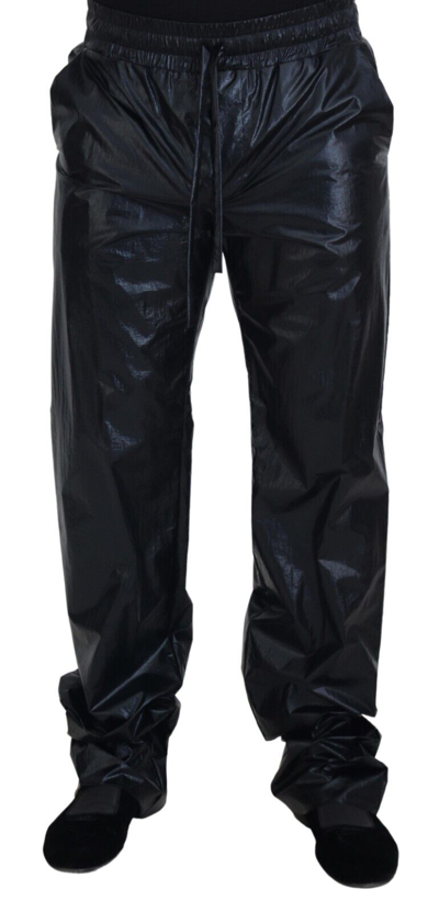 Shop Dolce & Gabbana Black Shining Drawstring Trouser Nylon Men's Pants