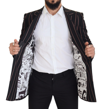 Shop Dolce & Gabbana Black Stripes Viscose Double Breasted Men's Blazer