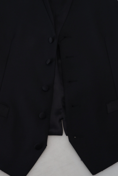 Shop Dolce & Gabbana Black Virgin Wool Waistcoat Formal Dress Men's Vest