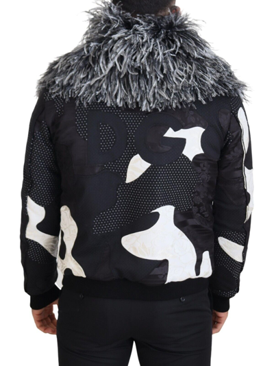 Shop Dolce & Gabbana Black White Fur Shearling Full Zip Men's Jacket In Black And White