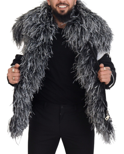 Shop Dolce & Gabbana Black White Fur Shearling Full Zip Men's Jacket In Black And White
