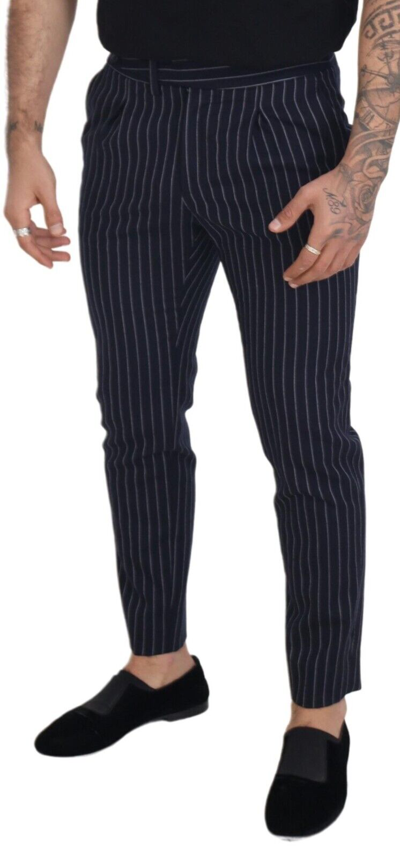 Shop Dolce & Gabbana Blue Wool Striped Men Formal Trouser Men's Pants