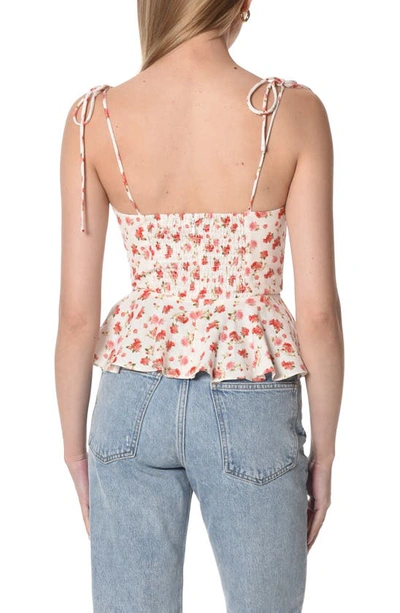 Shop Wayf Escape Print Tie Strap Peplum Camisole In Ivory Roses