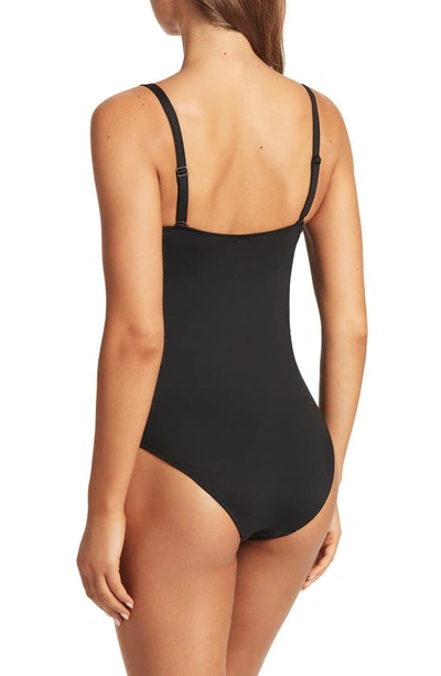 Shop Sea Level Scalloped Square Neck One-piece Swimsuit In Black