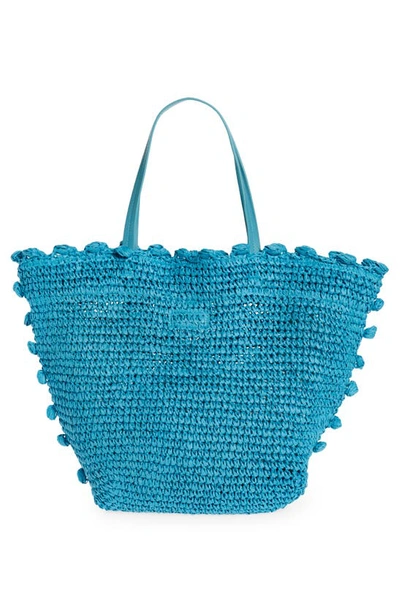 Shop Btb Los Angeles Leah Straw Tote In Turquoise