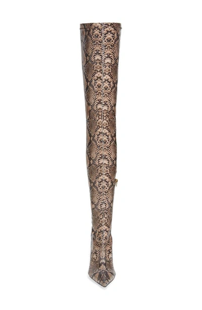 Shop Stella Mccartney Iconic Python Print Pointed Toe Over The Knee Boot In 2007 - Coffee