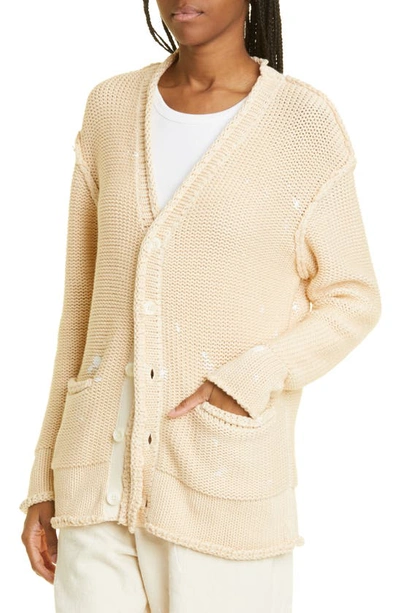 Shop R13 Boxy Paint Splatter Rolled Edge V-neck Cardigan In Natural With Paint Splatter