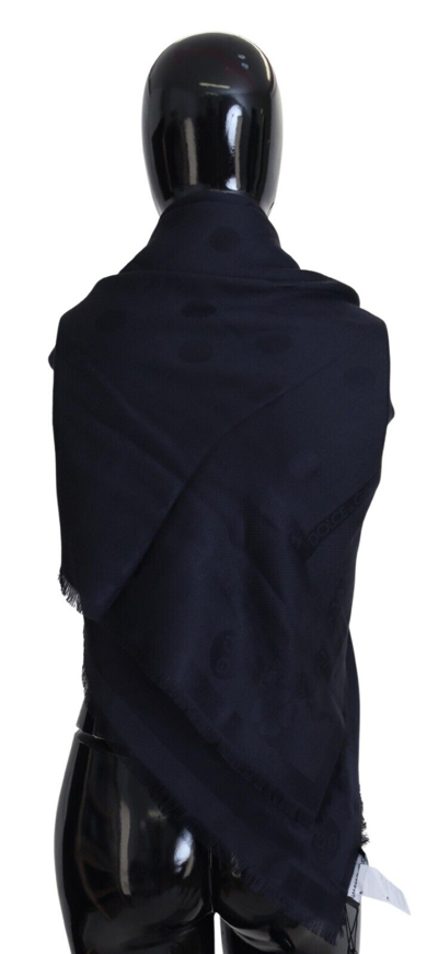 Shop Dolce & Gabbana Dark Blue Fringes Shawl Silk Wool Men's Scarf