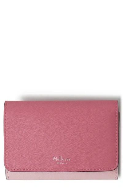 Shop Mulberry Continental Leather Trifold Wallet In Geranium Pink-powder Rose