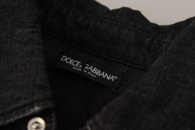Shop Dolce & Gabbana Gray Cotton Stretch Button Down Denim Men's Shirt