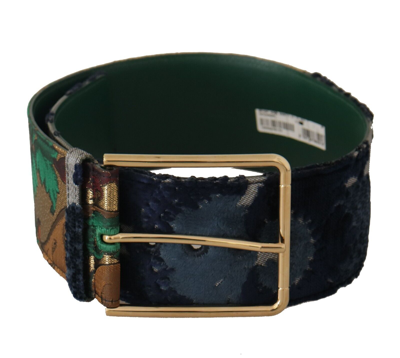 Shop Dolce & Gabbana Green Jaquard Embroid Leather Gold Metal Women's Belt
