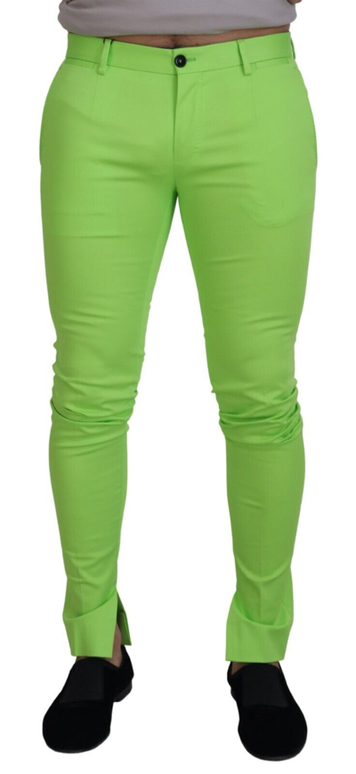 Shop Dolce & Gabbana Light Green Cotton Skinny Men Trousers Men's Pants