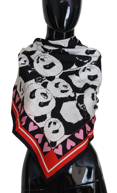 Shop Dolce & Gabbana Multicolor Panda Print Silk Shawl Wrap Men's Scarf
