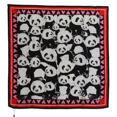 Shop Dolce & Gabbana Multicolor Panda Print Silk Shawl Wrap Men's Scarf