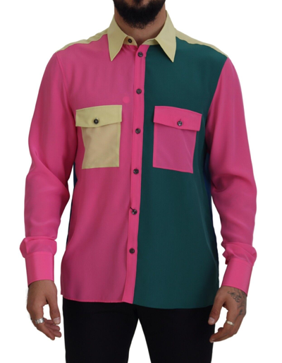 Shop Dolce & Gabbana Multicolor Patchwork Silk Button Down Men's Shirt