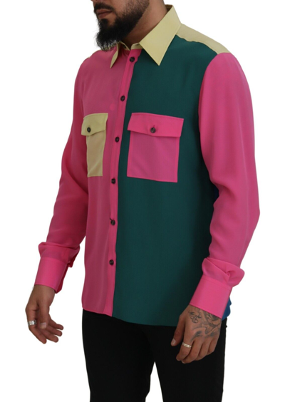 Shop Dolce & Gabbana Multicolor Patchwork Silk Button Down Men's Shirt